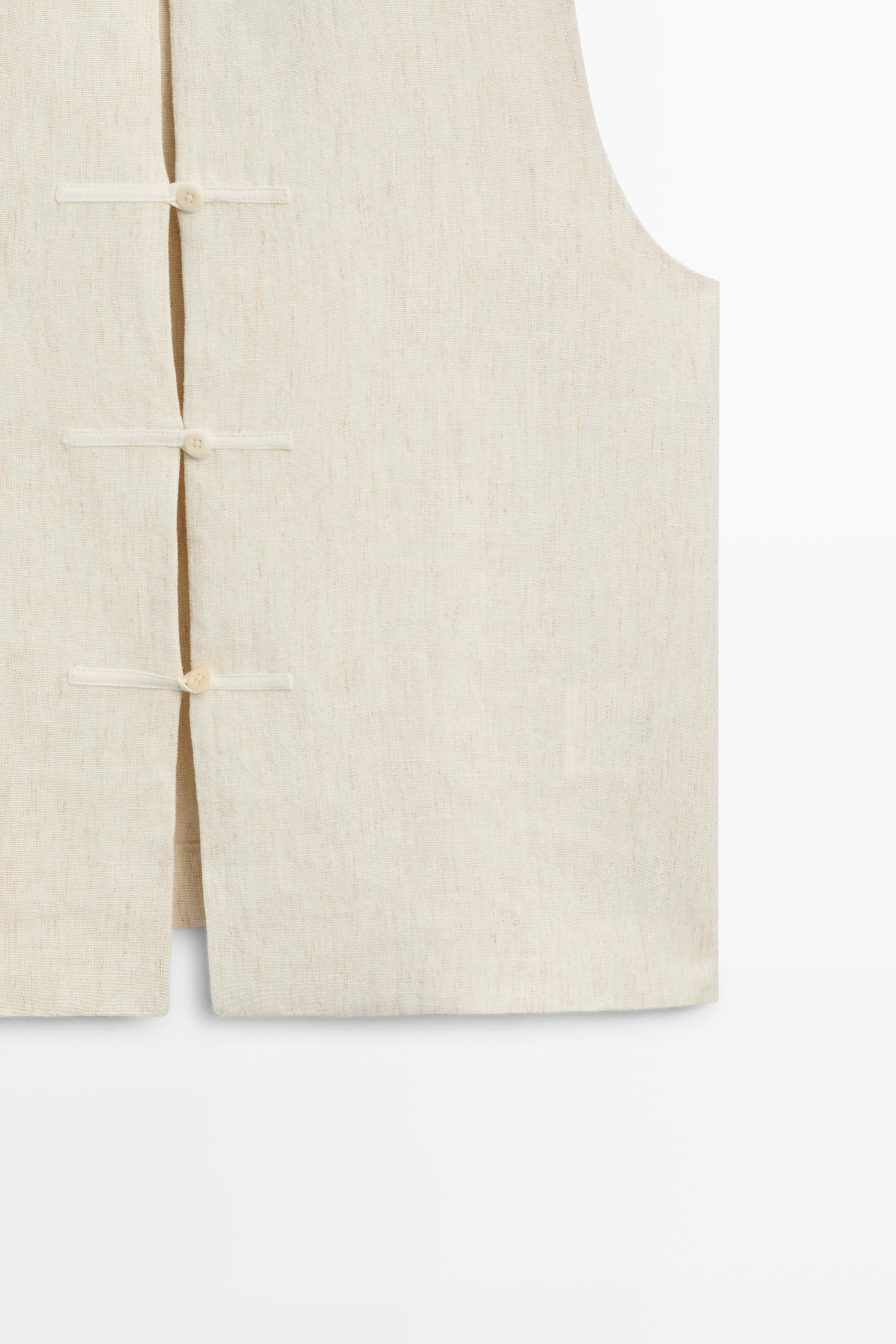 Linen blend button-detail vest