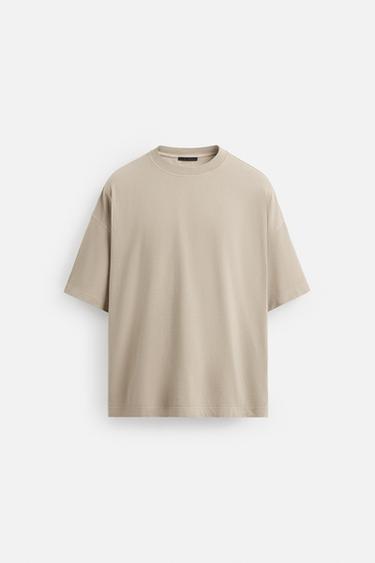 Zara LIGHTWEIGHT WASHED BOXY FIT T-SHIRT - Stone