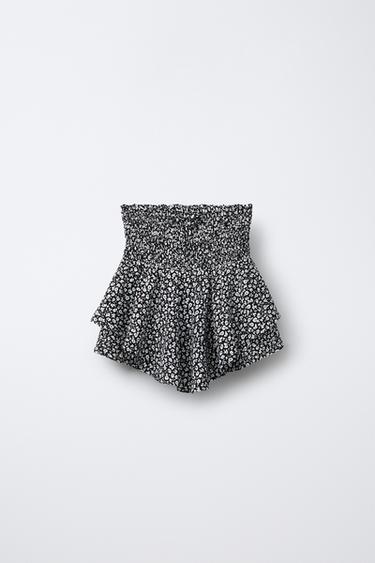 FLORAL LAYERED BERMUDA SKORT - Black by Zara