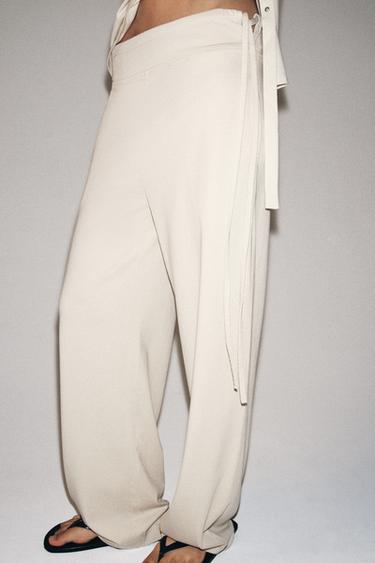 STRAIGHT LEG TROUSERS WITH DRAWSTRINGS - Beige by Zara - Image 5