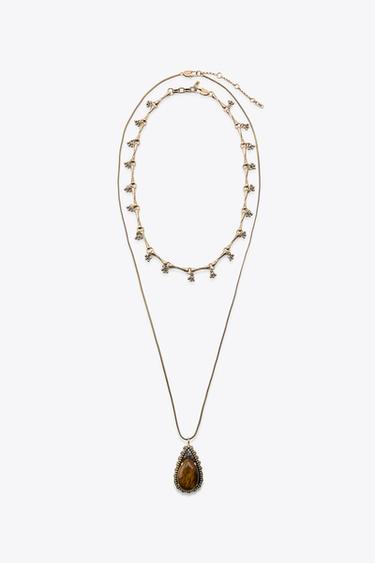 PACK OF 2 METAL NECKLACES WITH STONE - Golden by Zara