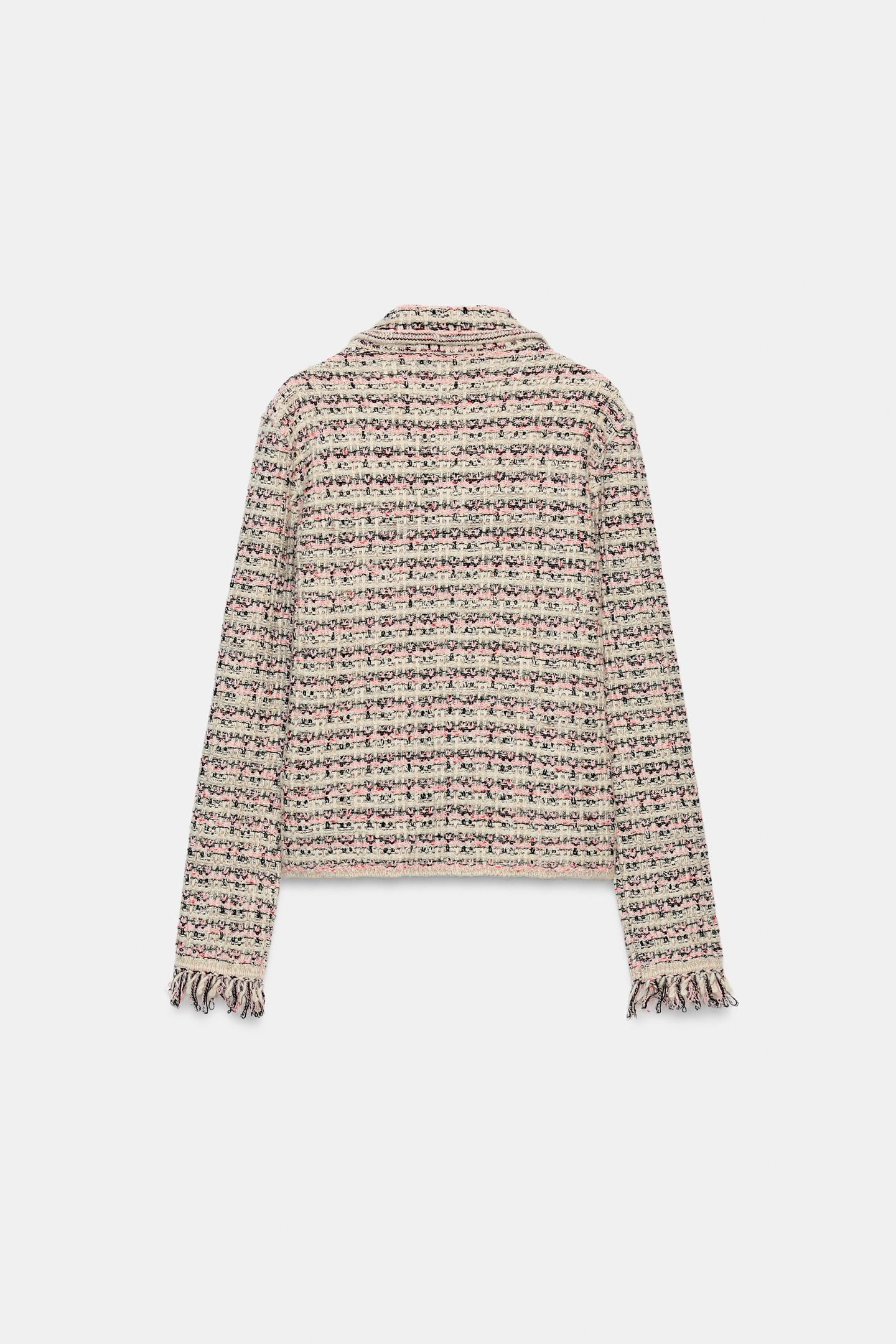 Женский кардиган Zara Textured Cardigan with Frayed Cuffs, цвет: Розовый — фото 6