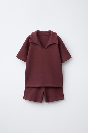 CONJUNTO JOGGING POLO Y BERMUDA WAFFLE - Burgundy de Zara