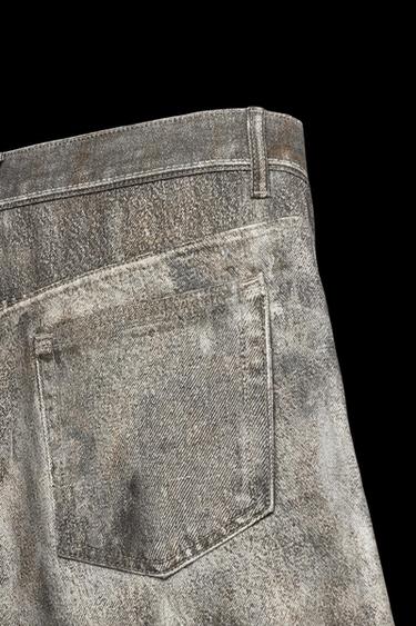 Zara ABSTRACT PRINT BAGGY FIT DENIM SHORTS - Gray