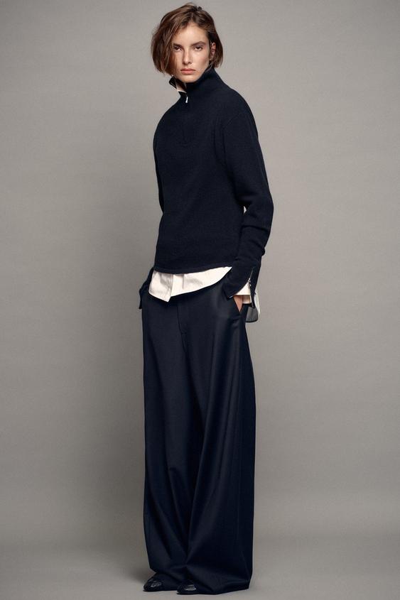 100% WOOL JUMPER WITH ZIPS - Navy blue by Zara - Image 0