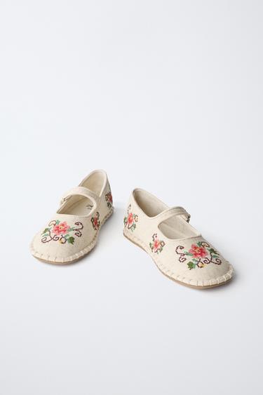 EMBROIDERED BALLET FLATS - Ecru White by Zara - Image 4