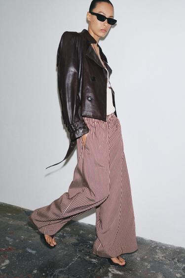 PANTALON FLUIDE RAYURES ZW COLLECTION - Écru / Grenat de Zara - Image 3