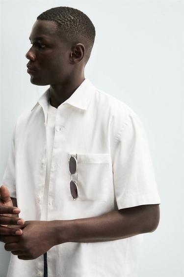 CHEMISE EN COTON ET LIN - Blanc de Zara - Image 4
