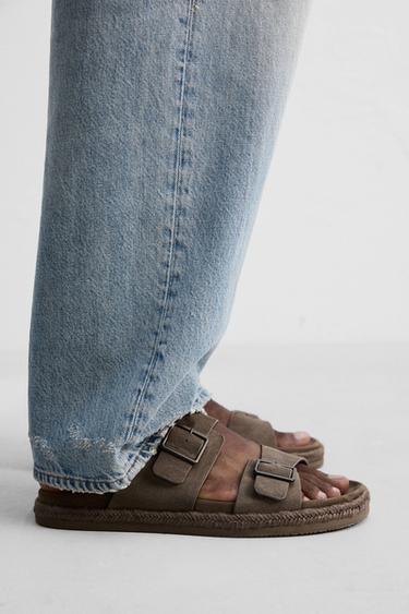 DOUBLE STRAP LEATHER SANDALS - Taupe Grey by Zara