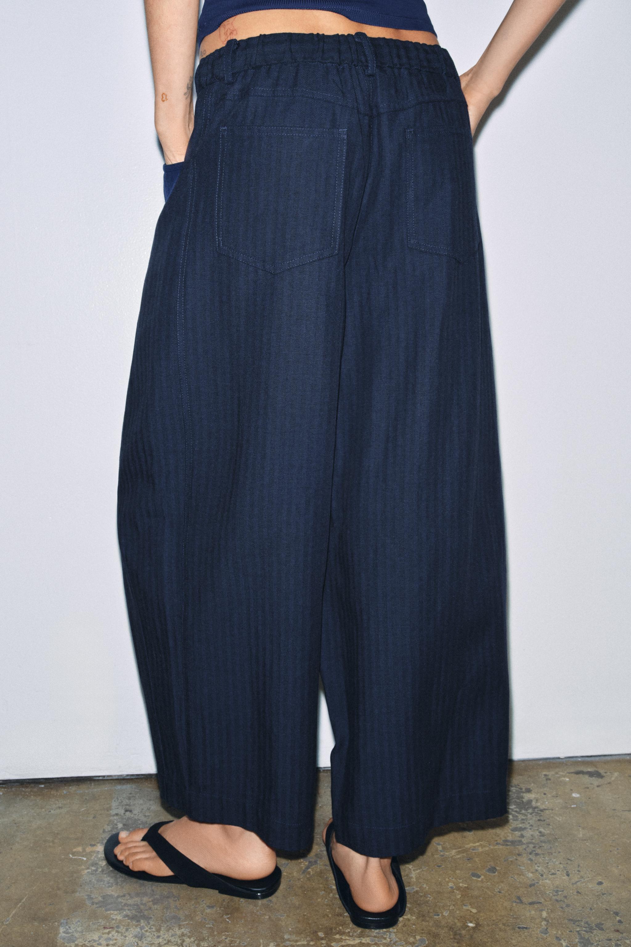 ZW COLLECTION HERRINGBONE TEXTURED PANTS - Navy blue | ZARA United