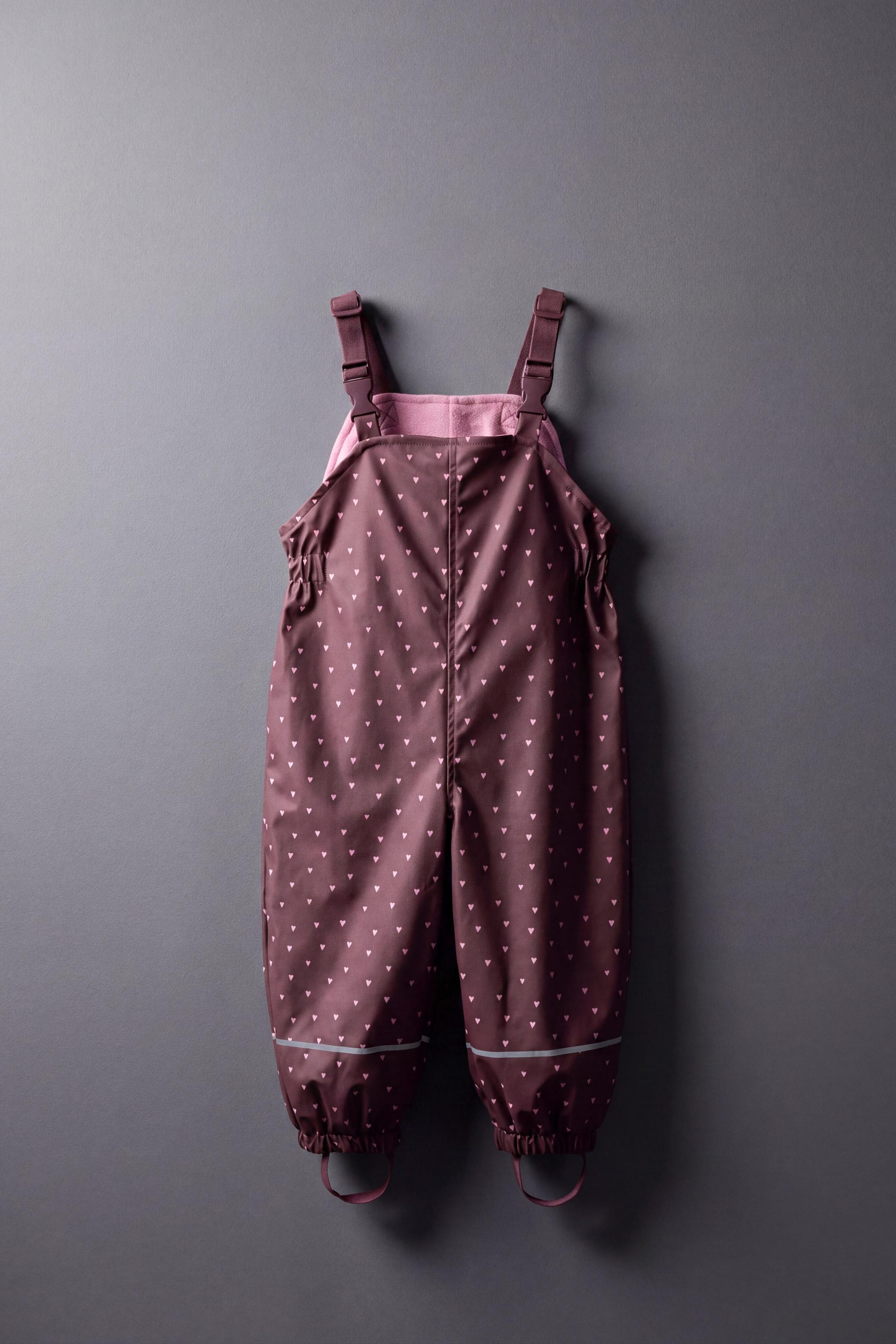 WATER-RESISTANT PRINTED FLEECE-LINED OVERALLS — Burgundy