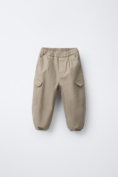 TWILL BALLOON FIT JOGGER TROUSERS - رمل الخاص بـ Zara