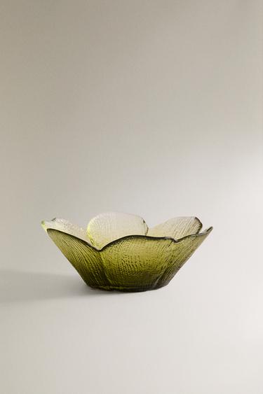 Zara GLASS BOWL WITH RAISED FLORAL DESIGN - 綠色