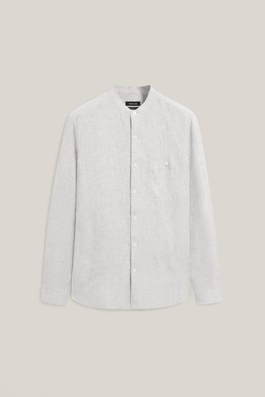 Zara Relaxed fit 100% linen shirt with stand collar - LIMITED EDITION - Sand