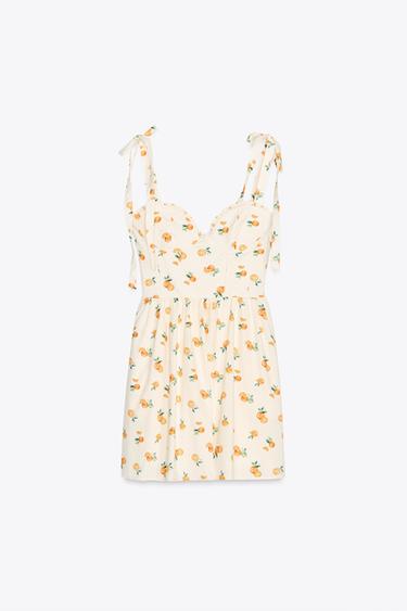 ROBE EN POPELINE IMPRIMÉE ORANGE - blanc-orange de Zara - Image 5