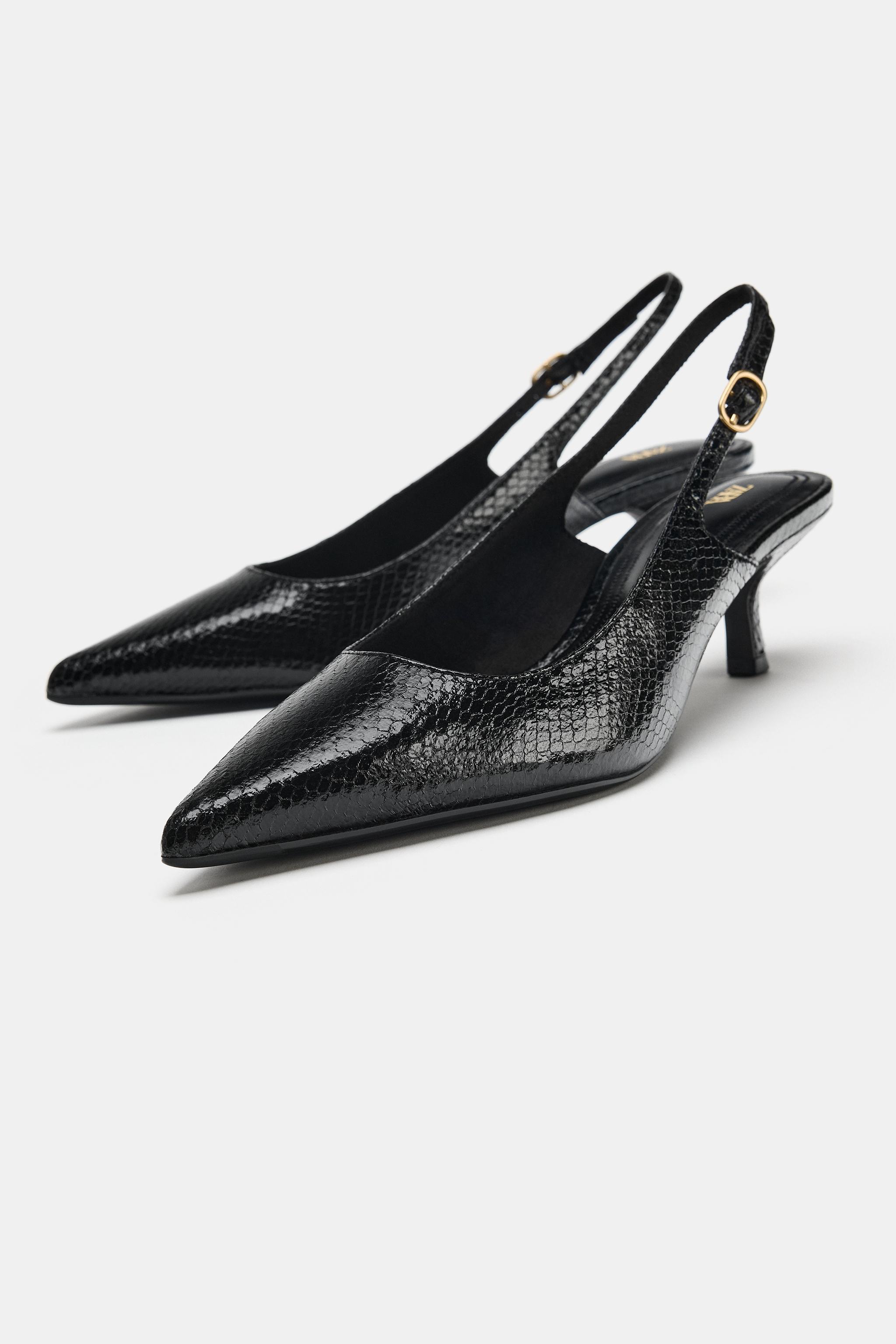 Женские туфли Zara TEXTURED SLINGBACK HEELS — фото 4