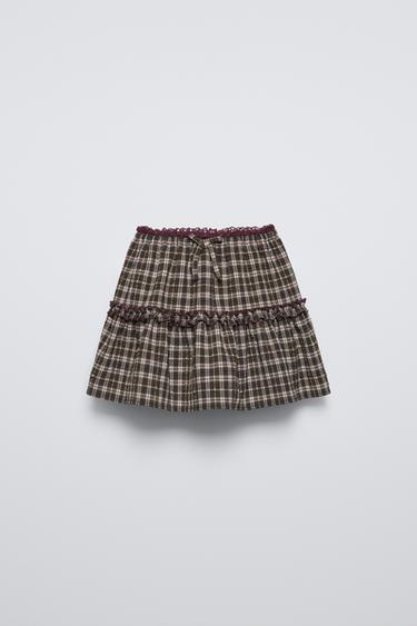 FALDA BERMUDA CUADROS - Marrón de Zara - Imagen 0