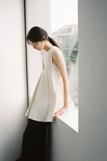 Zara 拼接短洋裝 - 裸色