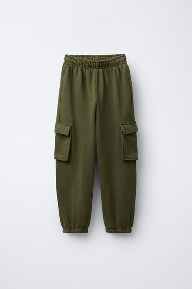 RUBBER LABEL SWEATSHIRT AND CARGO JOGGERS SET - Khaki by Zara - Image 3