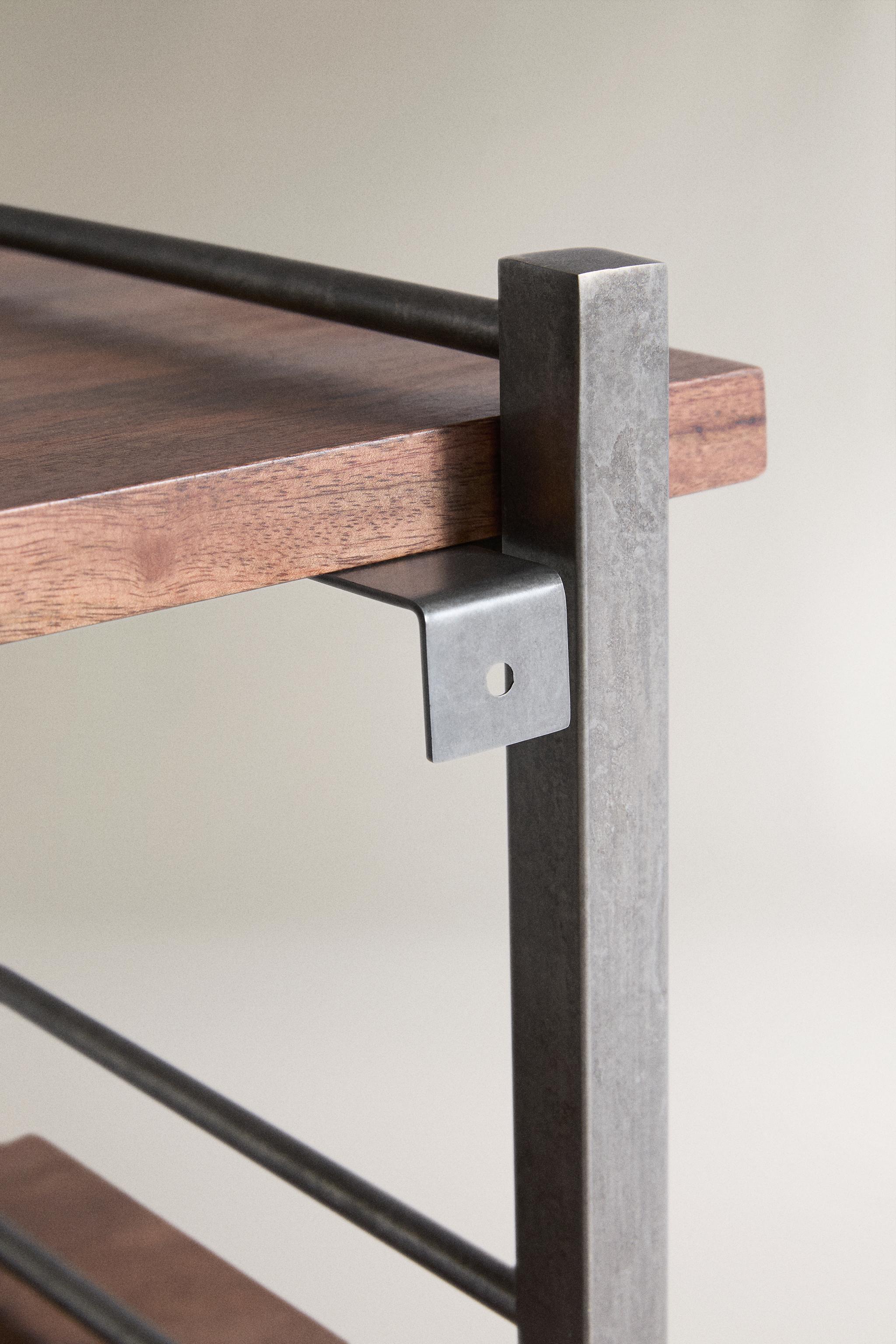 STEEL AND WOOD LOW SHELF UNIT