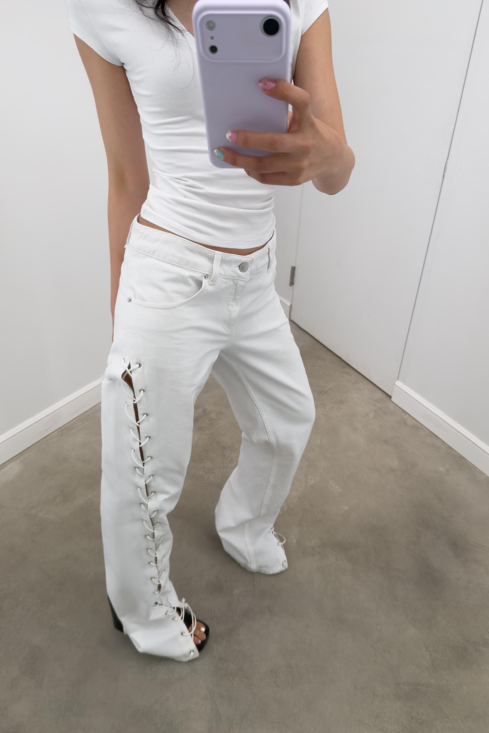 Женские джинсы Zara TRF MID RISE STRAIGHT LEG LACE-UP JEANS — фото 6