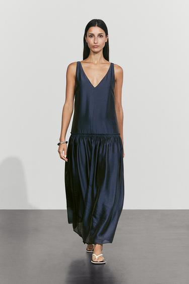 Zara Flowing flared maxi dress - Mid-blue - Image 0