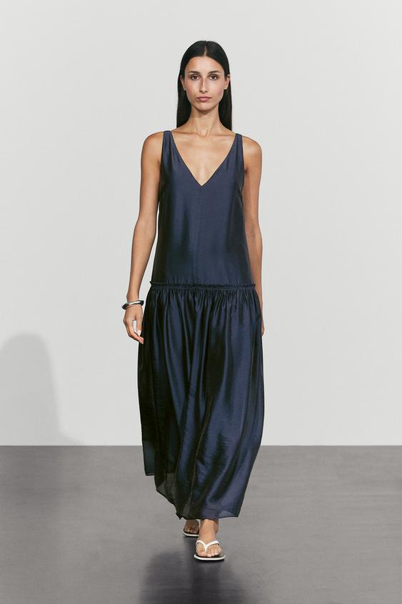Zara Flowing flared maxi dress - Mid-blue - Image 0