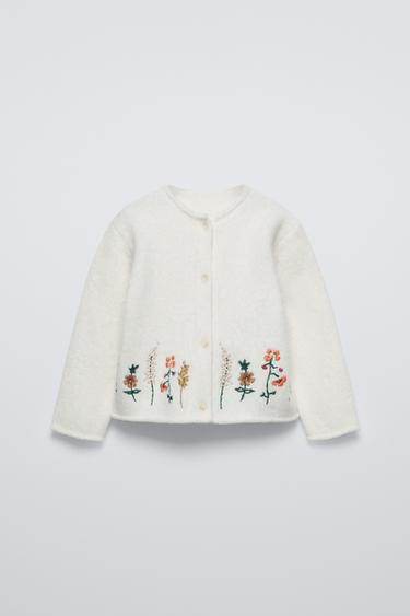 KNIT CARDIGAN WITH FLORAL EMBROIDERY - Ecru by Zara - Image 0