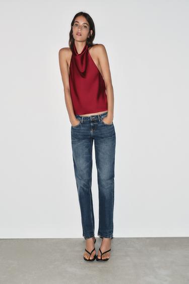 SATIN HALTER TOP - Mid-red by Zara