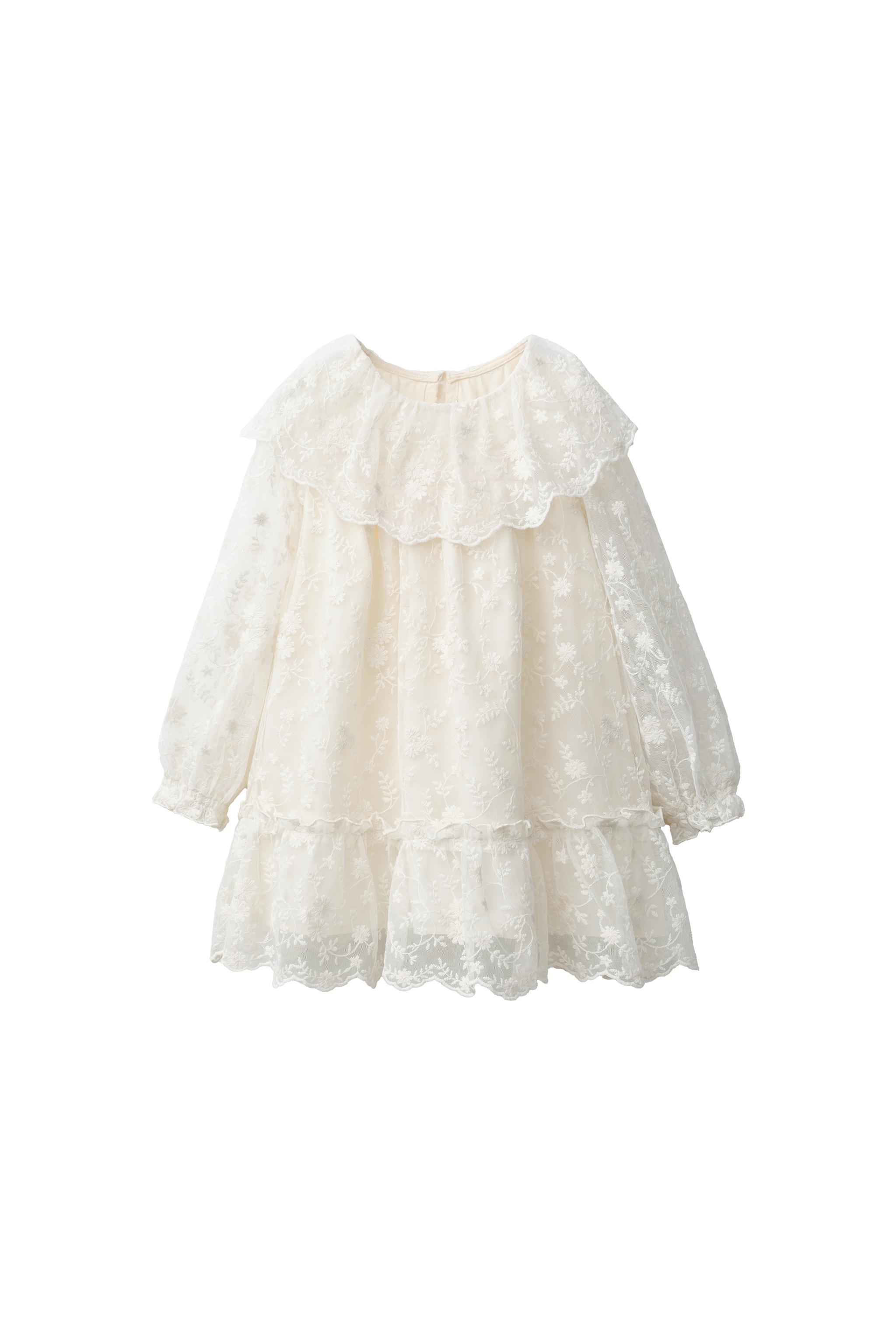 Riu【新品】 Flower tulle docking knit dress EMBROIDERED FLOWER TULLE DRESS - Ecru | ZARA United States