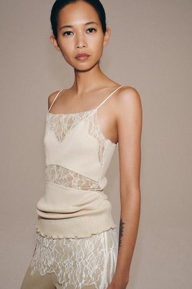 TOP SEAMLESS ENCAJE - rosa claro de Zara