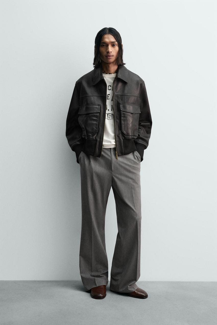クロップドフィットナッパレザージャケット - ブラック | ZARA Japan 