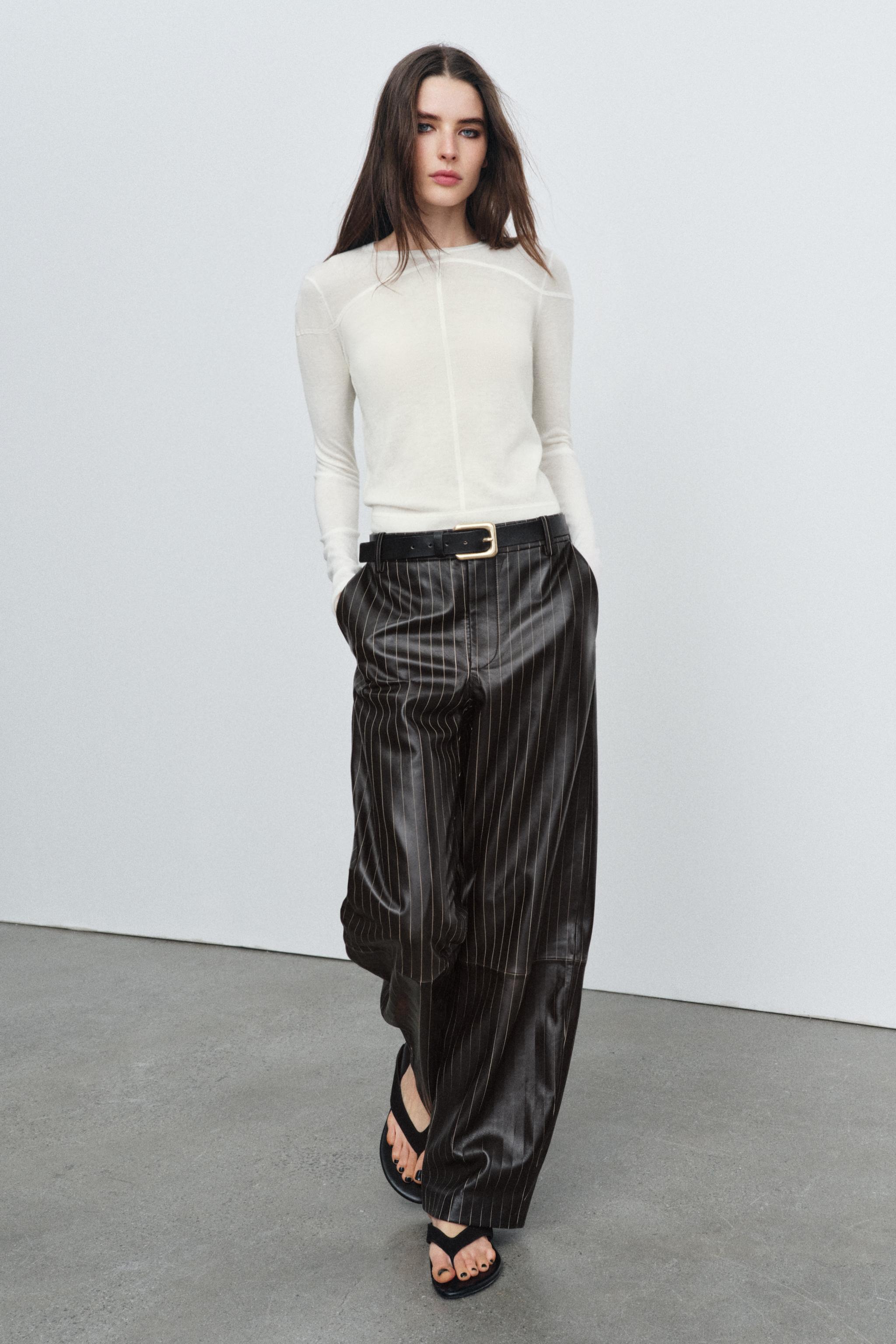 STRIPED LEATHER PANTS ZW COLLECTION LIMITED EDITION - Black | ZARA
