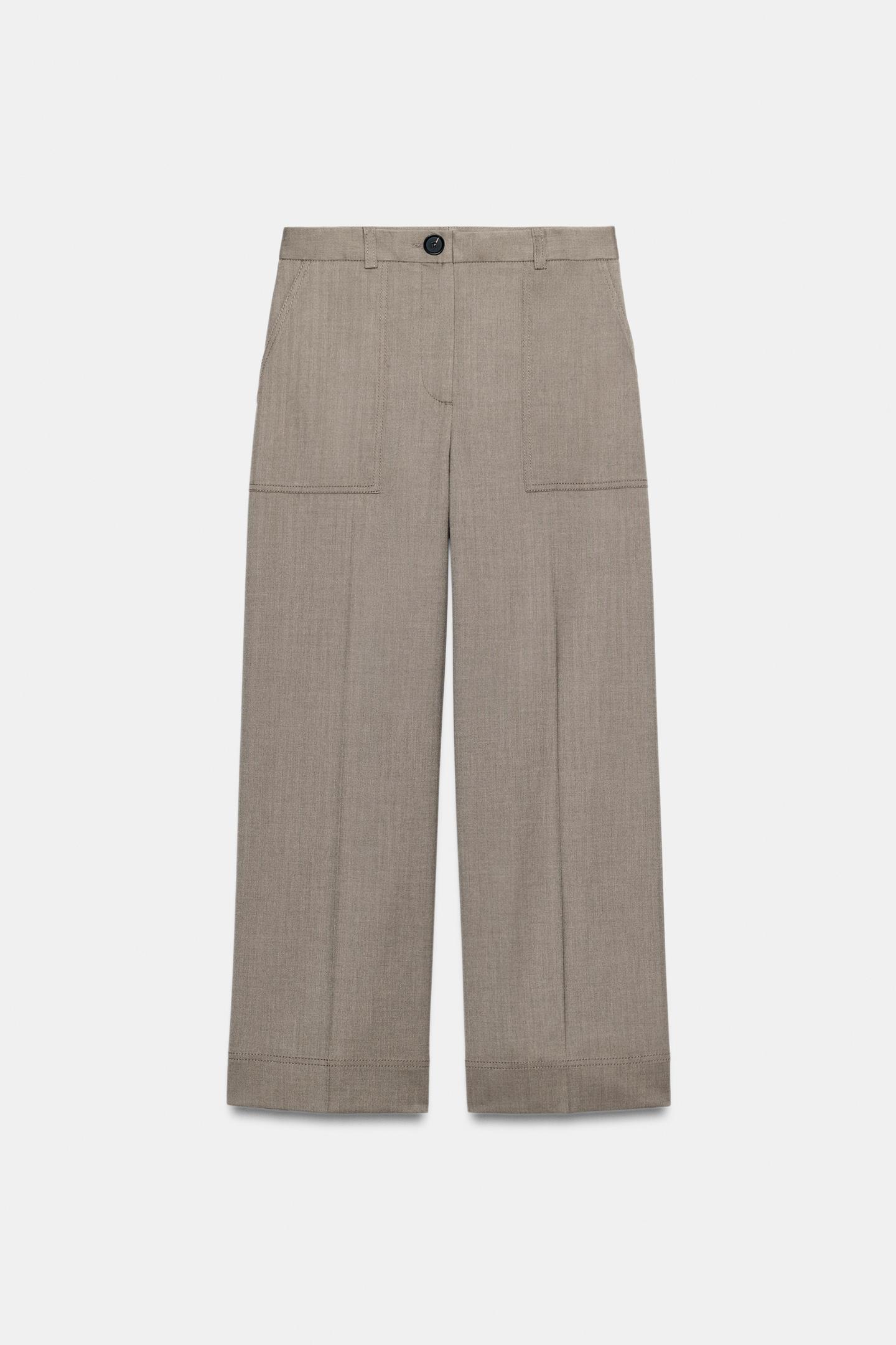 Женские брюки Zara Cropped Straight, цвет: Светлый коричневый — фото 6