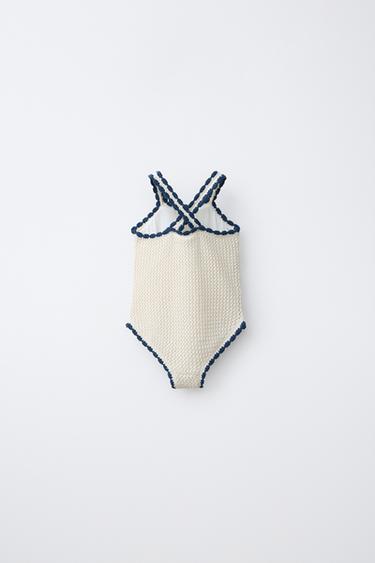 2-6 YEARS / FLORAL CROCHET KNIT SWIMSUIT - Ecru / Blue by Zara - Image 1