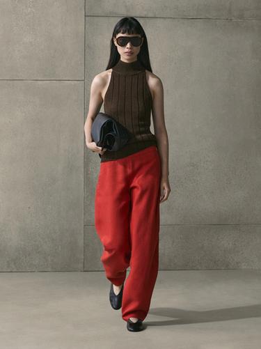 Zara Voluminous linen trousers - Red