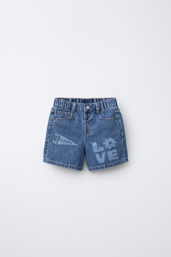 BERMUDA DENIM ESTAMPADA - Azul medio de Zara - Imagen 0