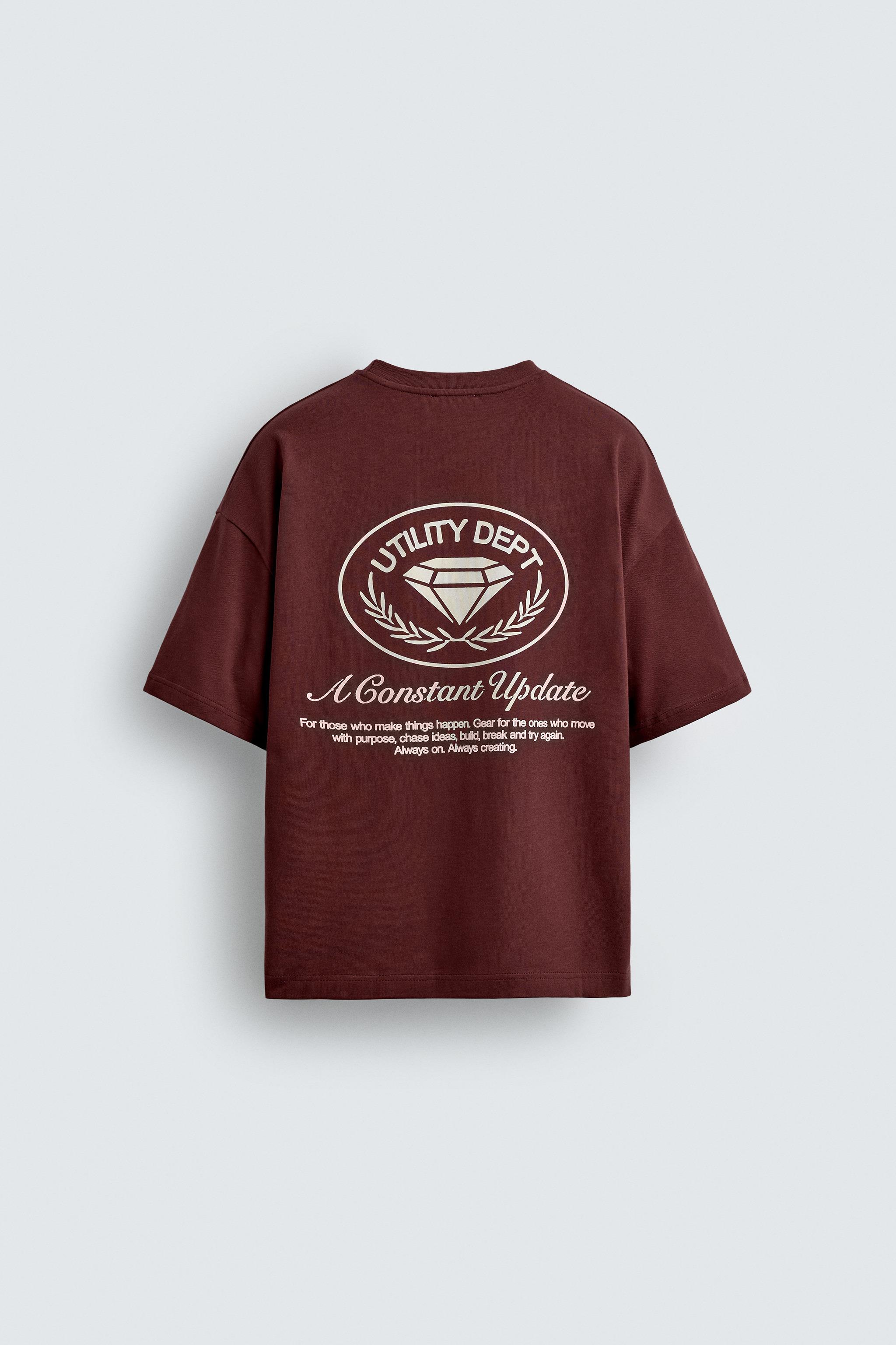 COMBINED PRINT T-SHIRT - Maroon | ZARA Canada