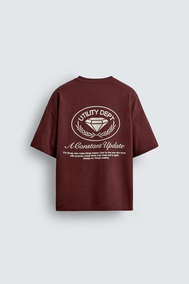 CONTRAST PRINT T-SHIRT - Maroon by Zara - Image 7