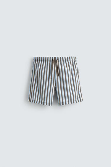 Zara STRIPED SWIMSUIT - Sky blue