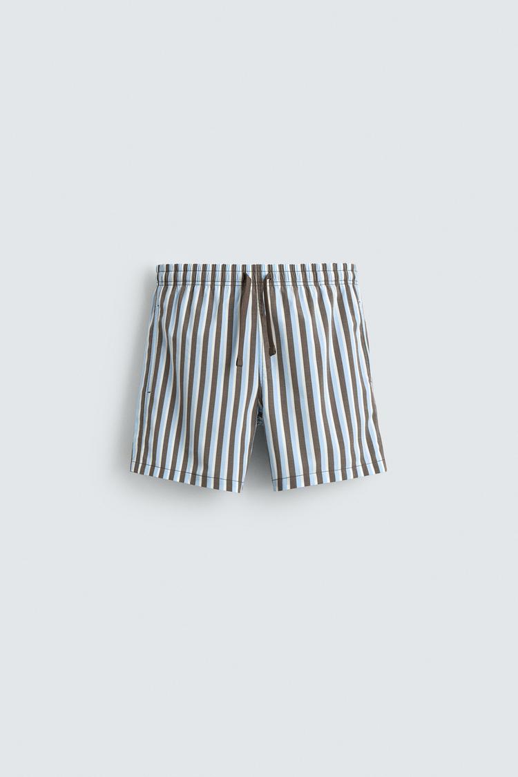 ZARA MID-LENGTH STRIPED SWIMMING TRUNKS