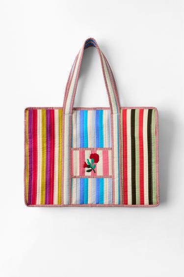 QUILTED STRIPED FLORAL BAG - Multicoloured by Zara