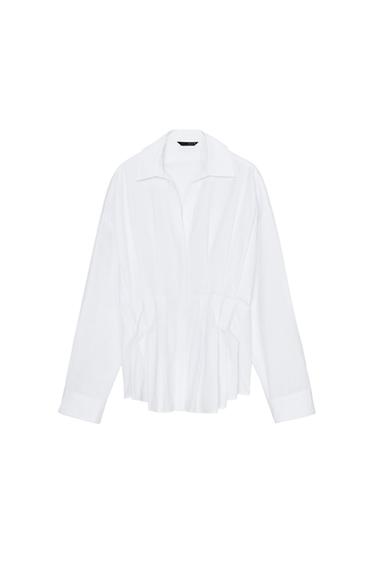 POPLIN SHIRT WITH PLEATS - White by Zara