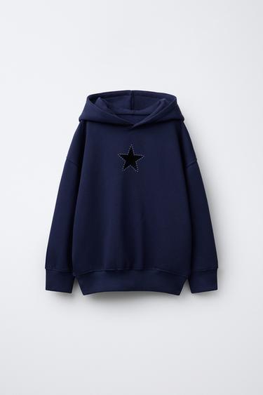 STAR STUDDED HOODIE - Blue by Zara