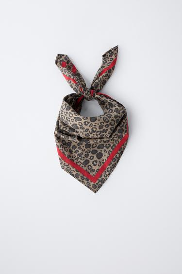 Zara SQUARE ANIMAL PRINT BANDANA - Sand
