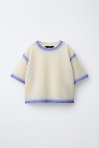 Zara SHORT SLEEVE TIE DYE FINISH SWEATER - Ecru