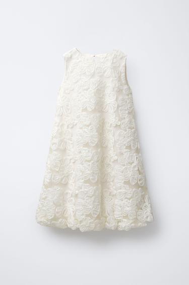 BALLOON DRESS WITH EMBROIDERED FLOWERS - Ecru by Zara