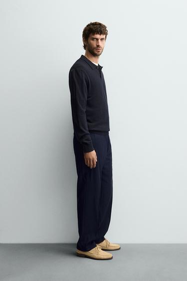 POLO EN MAILLE 100 % LAINE - Bleu marine de Zara - Image 3