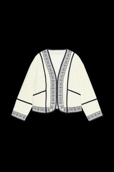 Zara EMBROIDERED PADDED JACKET - Ecru - Image 0