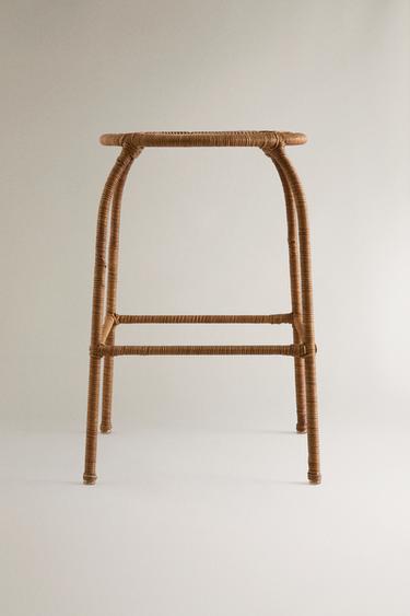 Zara RATTAN STOOL - Brown - Image 0